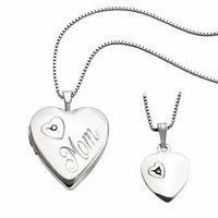 Diamond Accent Mother and Daughter Matching Heart Locket and Pendant Set in Sterling Silver|Peoples Jewellers