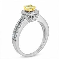 0.95 CT. T.W. Certified Cushion-Cut Yellow Diamond Frame Engagement Ring in 18K White Gold (P/SI2)|Peoples Jewellers