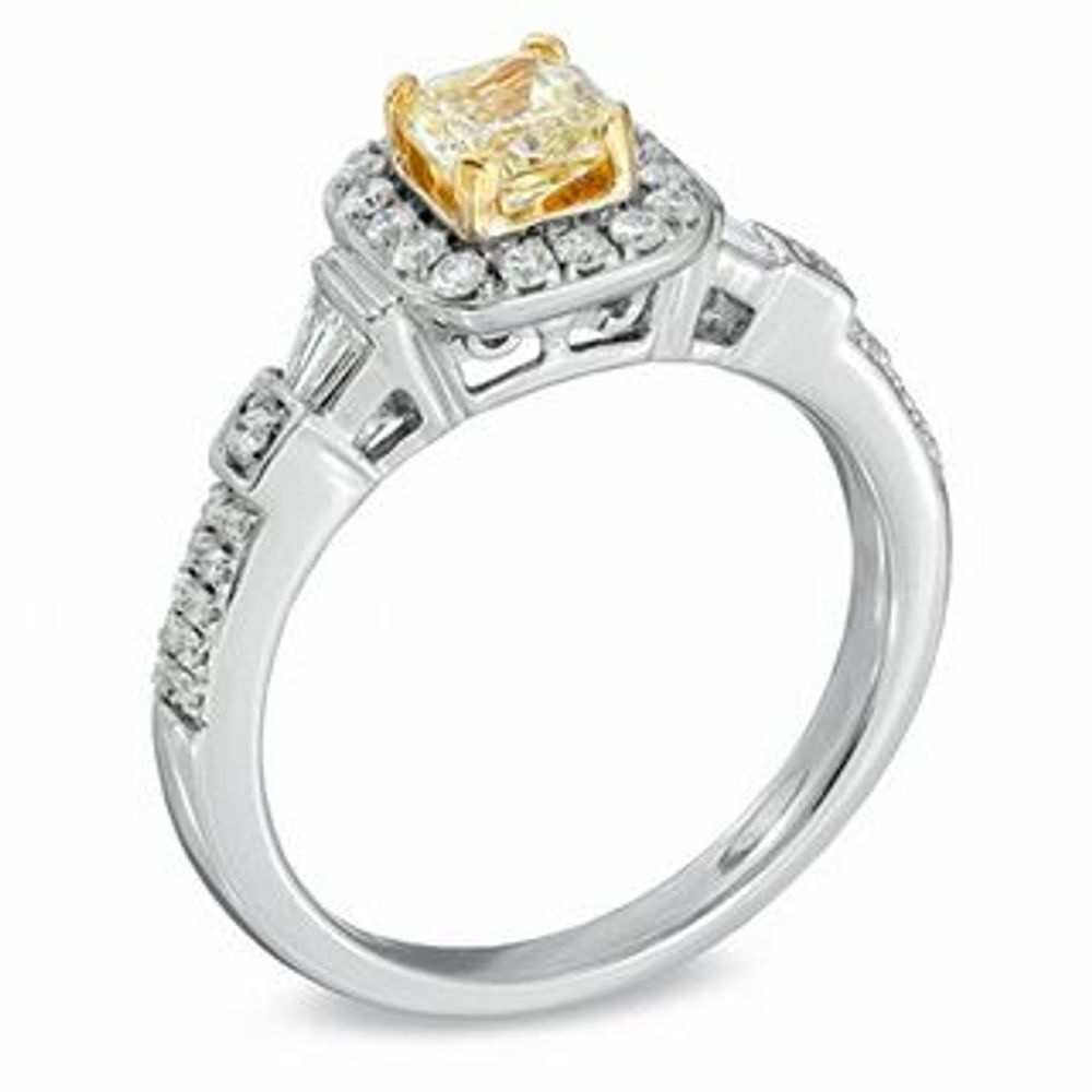 0.95 CT. T.W. Certified Princess-CutYellow and White Diamond Ring in 18K White Gold (P/SI2)|Peoples Jewellers