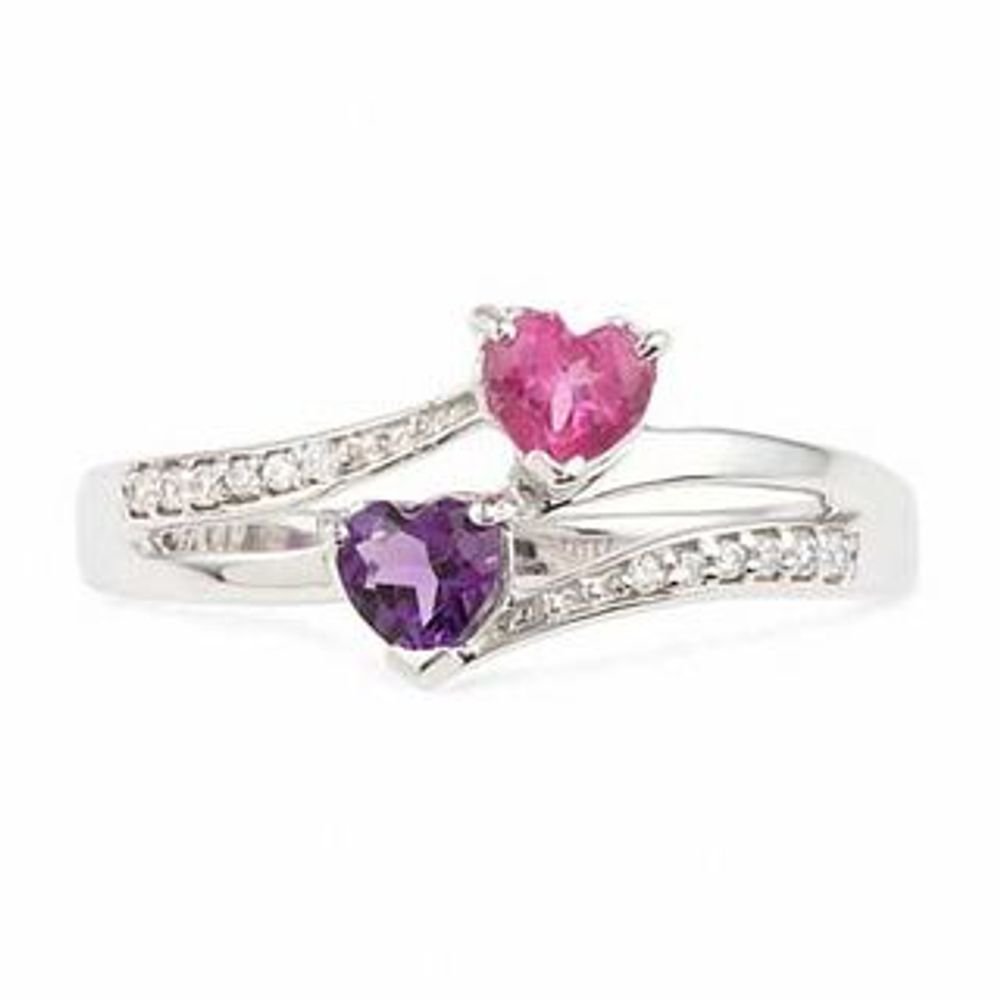 Heart-Shaped Amethyst, Lab-Created Pink Sapphire and Diamond Accent Ring in Sterling Silver|Peoples Jewellers