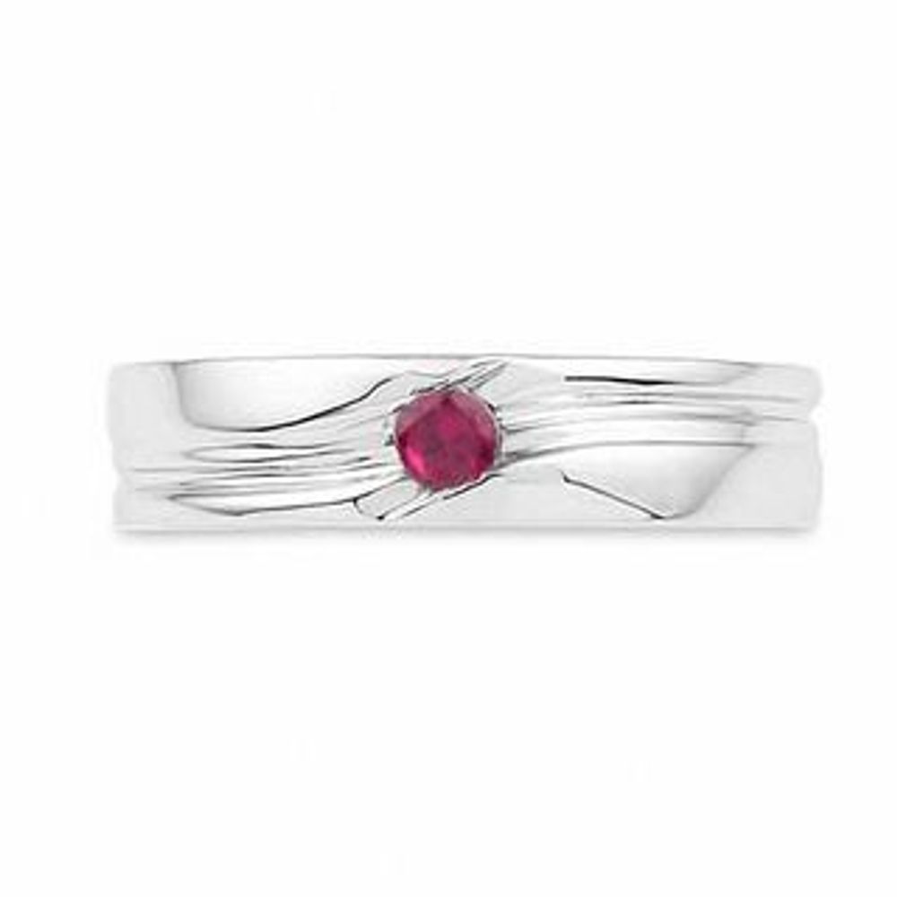 Men's Lab-Created Ruby Solitaire Ring in Sterling Silver|Peoples Jewellers