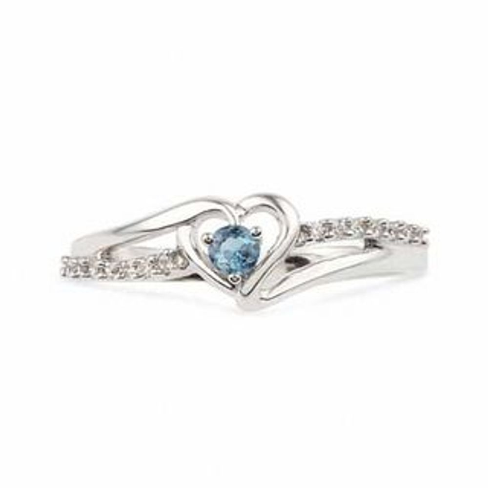 Aquamarine and Diamond Accent Heart Ring in Sterling Silver|Peoples Jewellers