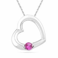 Lab-Created Ruby Tilted Heart Pendant in Sterling Silver|Peoples Jewellers