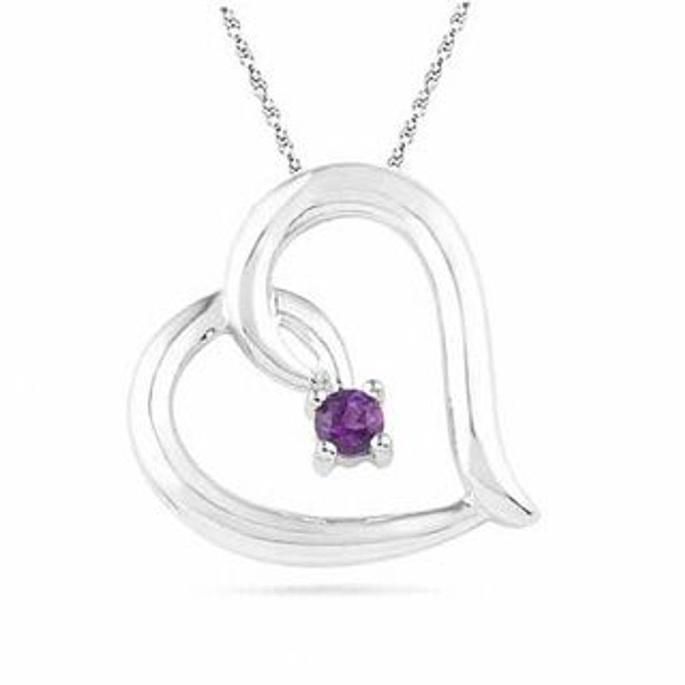 Amethyst Tilted Heart Pendant in Sterling Silver|Peoples Jewellers