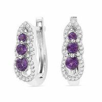 Amethyst and 0.25 CT. T.W Diamond Triple Loop Earrings in Sterling Silver|Peoples Jewellers