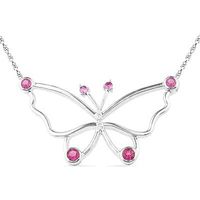 Lab-Created Pink Sapphire and Diamond Accent Butterfly Necklace in Sterling Silver - 16"|Peoples Jewellers
