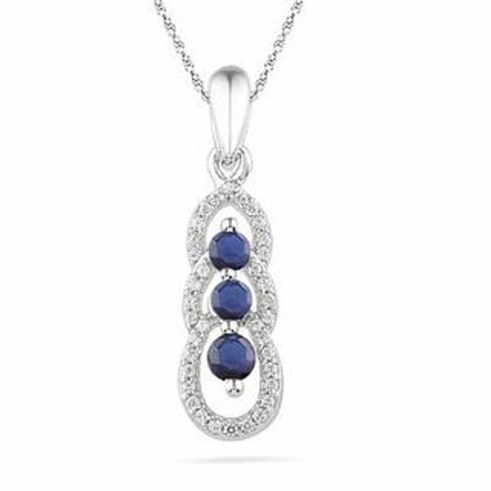 Lab-Created Blue Sapphire and 0.12 CT. T.W Diamond Triple Loop Pendant in Sterling Silver|Peoples Jewellers