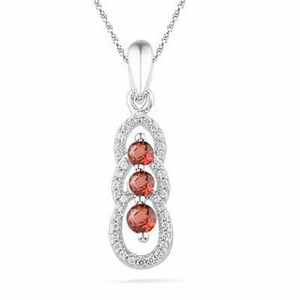 Garnet and 0.12 CT. T.W Triple Loop Pendant in Sterling Silver|Peoples Jewellers