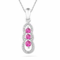 Lab-Created Ruby and 0.12 CT. T.W Diamond Triple Loop Pendant in Sterling Silver|Peoples Jewellers