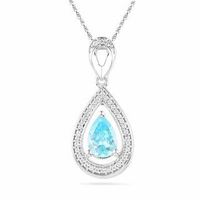 Pear-Shaped Simulated Aquamarine and Diamond Accent Pendant in 10K White Gold|Peoples Jewellers
