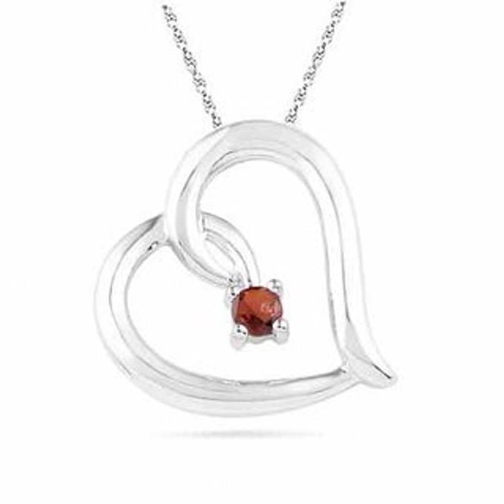 Garnet Tilted Heart Pendant in Sterling Silver|Peoples Jewellers