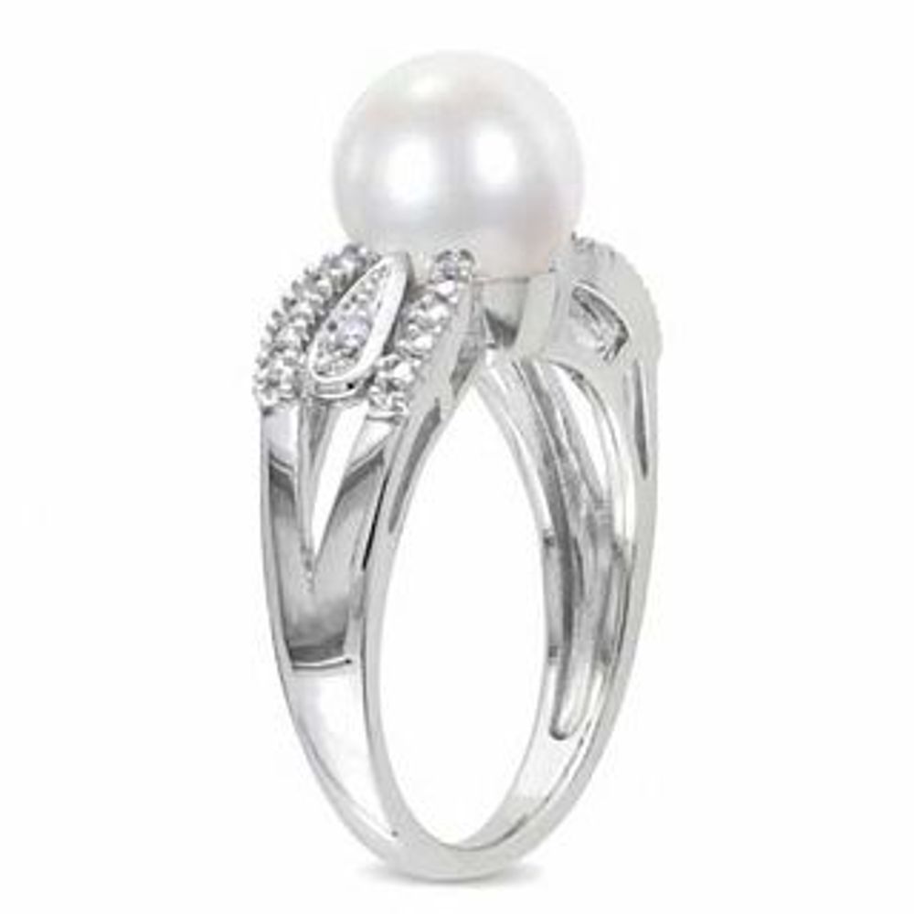 9.0-9.5mm Freshwater Cultured Pearl and 0.04 CT. T.W. Diamond Ring in Sterling Silver|Peoples Jewellers