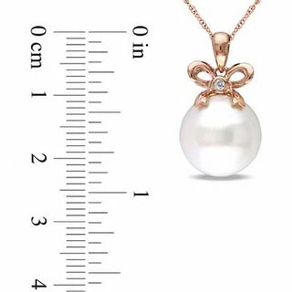 12.0-12.5mm Freshwater Cultured Pearl and Diamond Accent Bow Pendant in 10K Rose Gold-17"|Peoples Jewellers