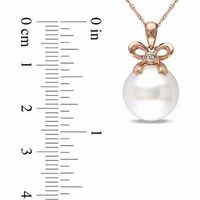 12.0-12.5mm Freshwater Cultured Pearl and Diamond Accent Bow Pendant in 10K Rose Gold-17"|Peoples Jewellers