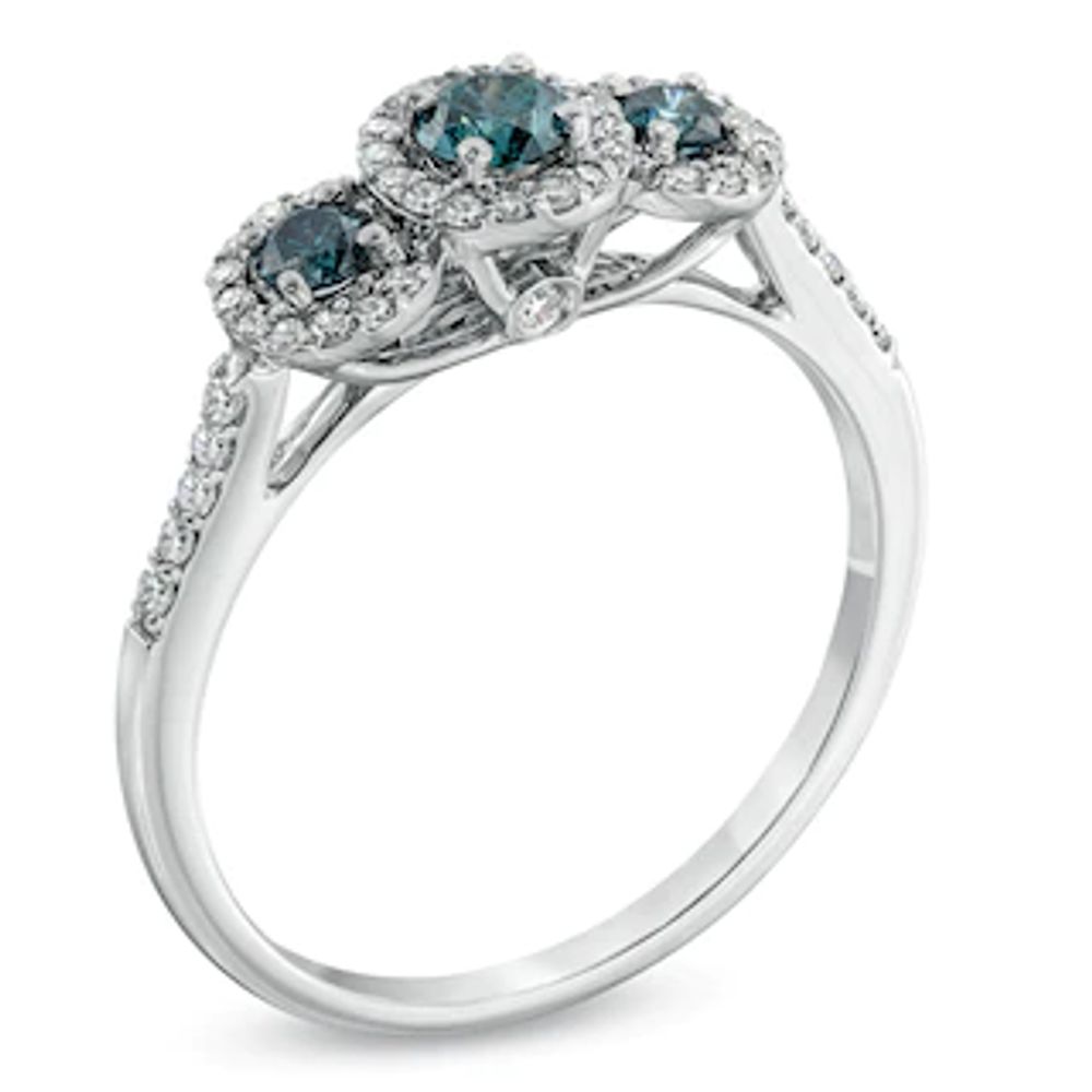 0.45 CT. T.W. Enhanced Blue and White Diamond Past Present Future® Ring in 10K White Gold|Peoples Jewellers