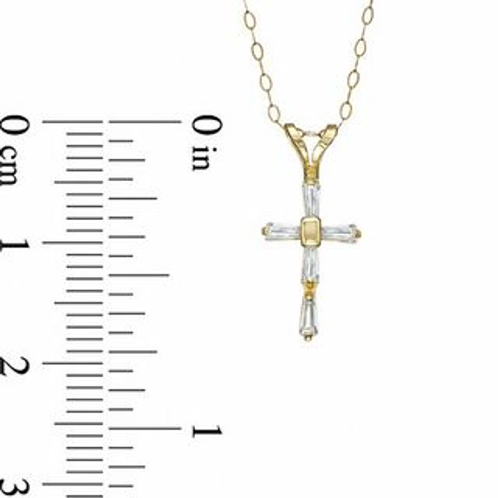 Child's Baguette Cubic Zirconia Cross Pendant in 14K Gold - 13"|Peoples Jewellers