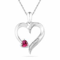 Heart-Shaped Lab-Created Ruby and Diamond Accent Heart Pendant in Sterling Silver|Peoples Jewellers