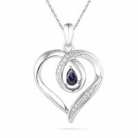 Pear-Shaped Lab-Created Blue Sapphire and Diamond Accent Heart Pendant in Sterling Silver|Peoples Jewellers