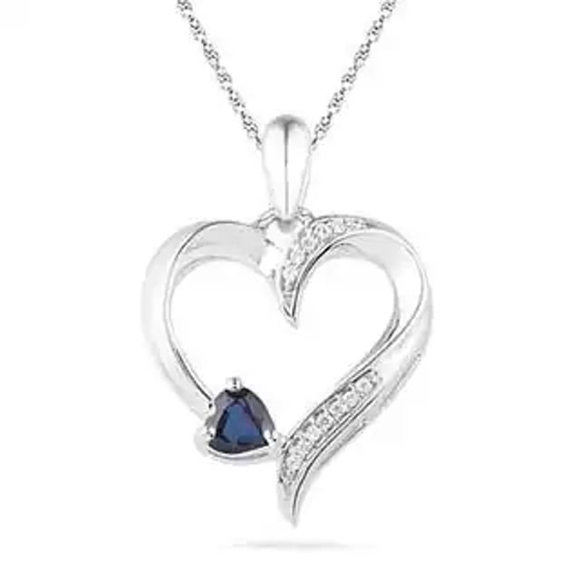 Heart-Shaped Blue Lab-Created Sapphire and Diamond Accent Heart Pendant in Sterling Silver|Peoples Jewellers