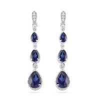 Pear-Shaped Blue Lab-Created Sapphire and Diamond Accent Drop Earrings in Sterling Silver|Peoples Jewellers