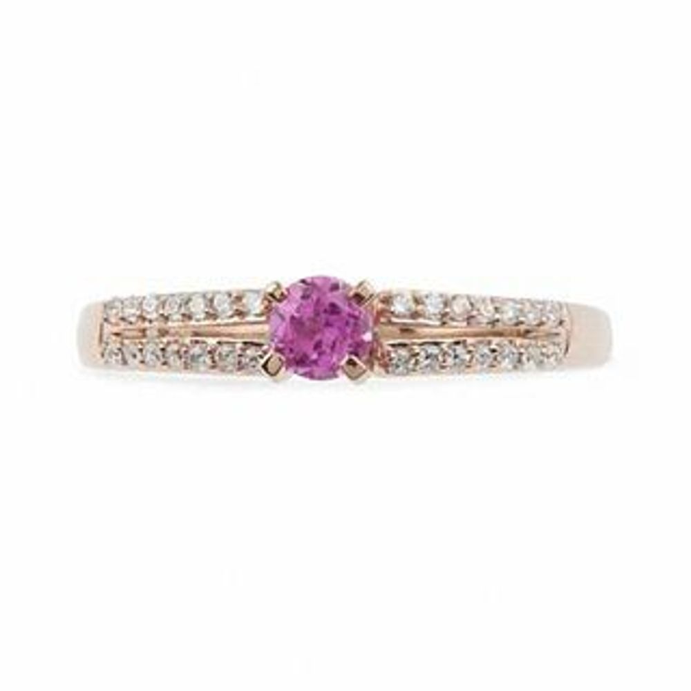 Lab-Created Pink Sapphire and 0.12 CT. T.W. Diamond Promise Ring in 10K Rose Gold|Peoples Jewellers