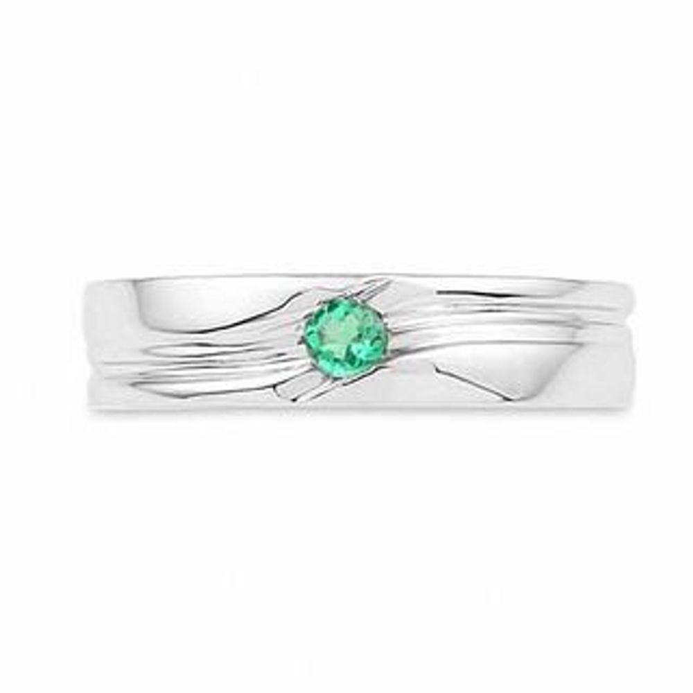Men's Lab-Created Emerald Solitaire Ring in Sterling Silver|Peoples Jewellers