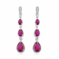 Pear-Shaped Lab-Created Ruby and Diamond Accent Drop Earrings in Sterling Silver|Peoples Jewellers