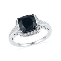 7.0mm Cushion-Cut Faceted Onyx and Diamond Accent Engagement Ring in Sterling Silver|Peoples Jewellers