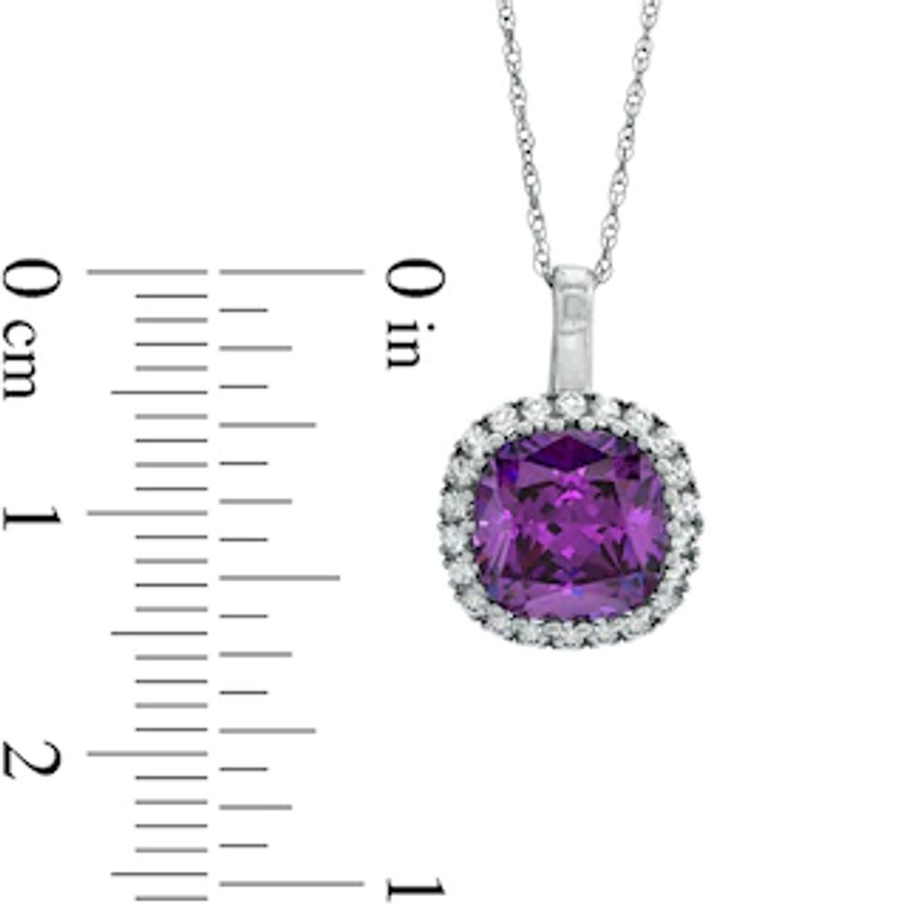 8.0mm Cushion-Cut Amethyst and Lab-Created White Sapphire Frame Pendant in 10K White Gold|Peoples Jewellers