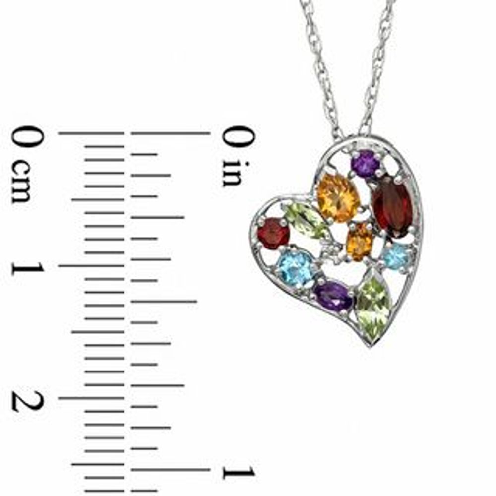 Multi-Gemstone and Diamond Accent Heart Pendant in Sterling Silver|Peoples Jewellers