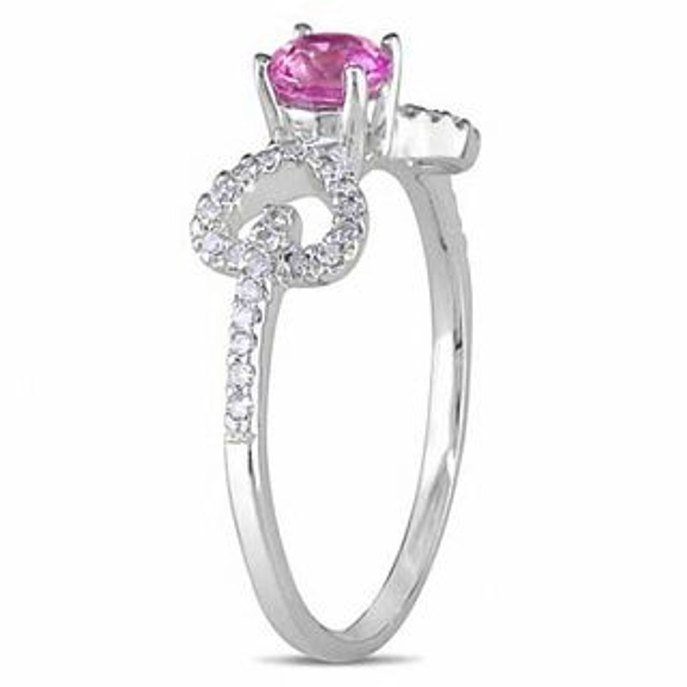 Pink Sapphire and 0.19 CT. T.W. Diamond Bow Ring in 10K White Gold|Peoples Jewellers
