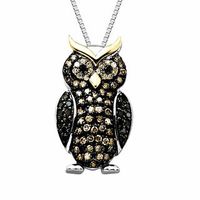 0.36 CT. T.W. Multi-Colour Diamond Owl Pendant in Sterling Silver and 14K Gold|Peoples Jewellers