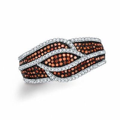 0.60 CT. T.W. Enhanced Cognac and White Diamond Layered Waves Ring in 10K Rose Gold|Peoples Jewellers