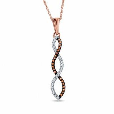 0.11 CT. T.W. Enhanced Cognac and White Diamond Winding Drop Pendant in 10K Rose Gold|Peoples Jewellers