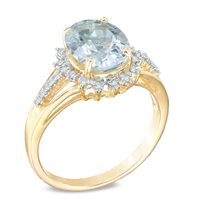 Oval Aquamarine and 0.11 CT. T.W. Diamond Ring in 10K Gold|Peoples Jewellers