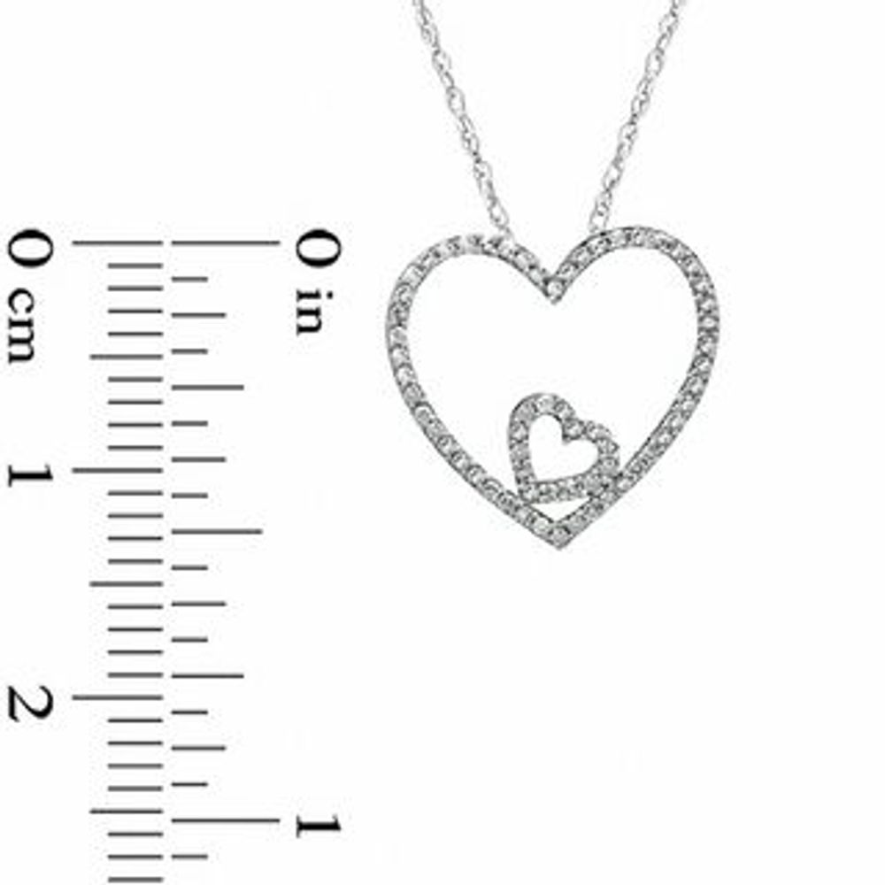 0.12 CT. T.W. Diamond Double Heart Pendant in 10K White Gold|Peoples Jewellers