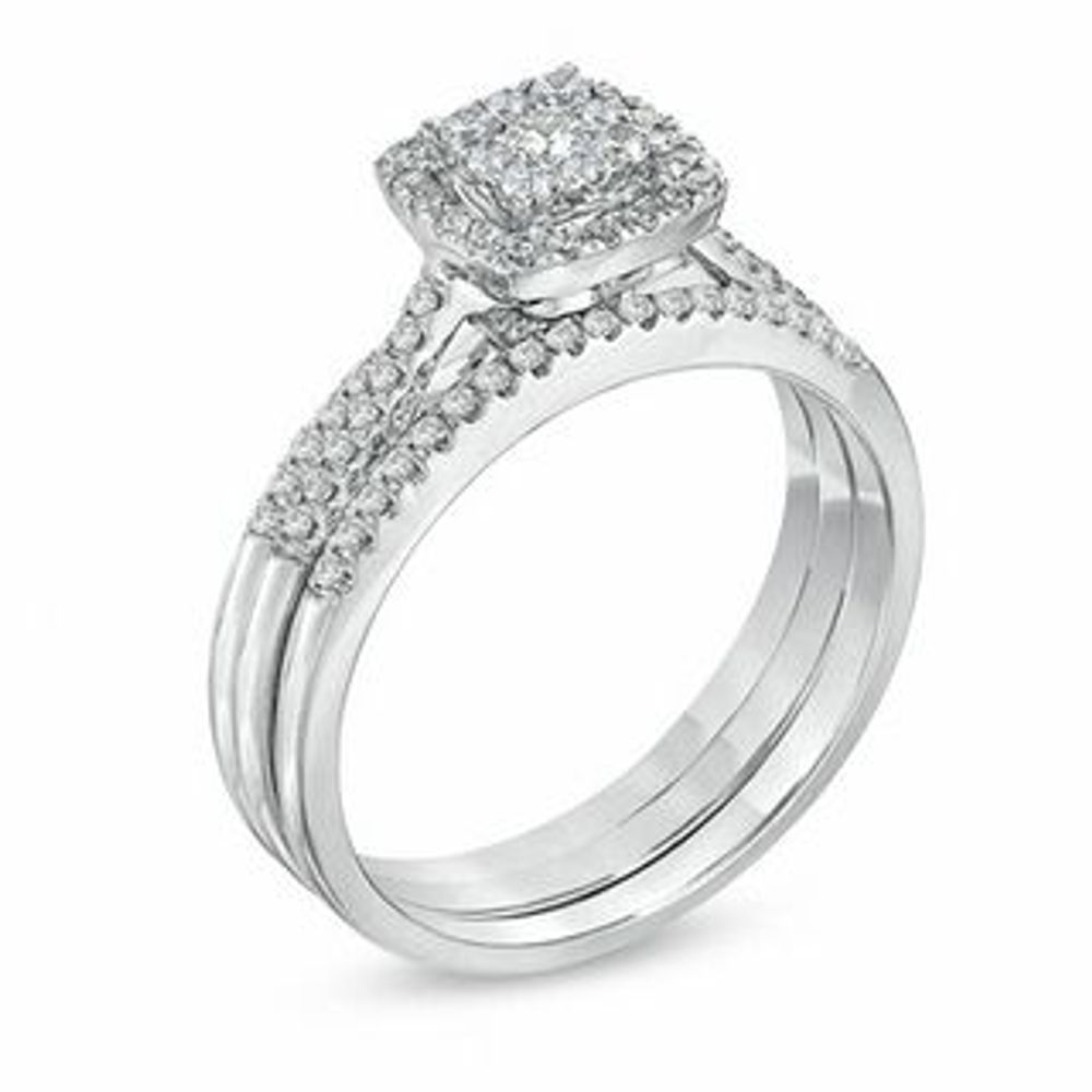 0.50 CT. T.W. Composite Diamond Frame Three Piece Bridal Set in 10K White Gold|Peoples Jewellers