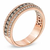 0.75 CT. T.W. Champagne and White Diamond Three Row Vintage-Style Anniversary Band in 14K Rose Gold|Peoples Jewellers