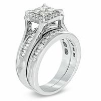 CT. T.W. Princess-Cut Quad Diamond Frame Bridal Set in 14K White Gold|Peoples Jewellers
