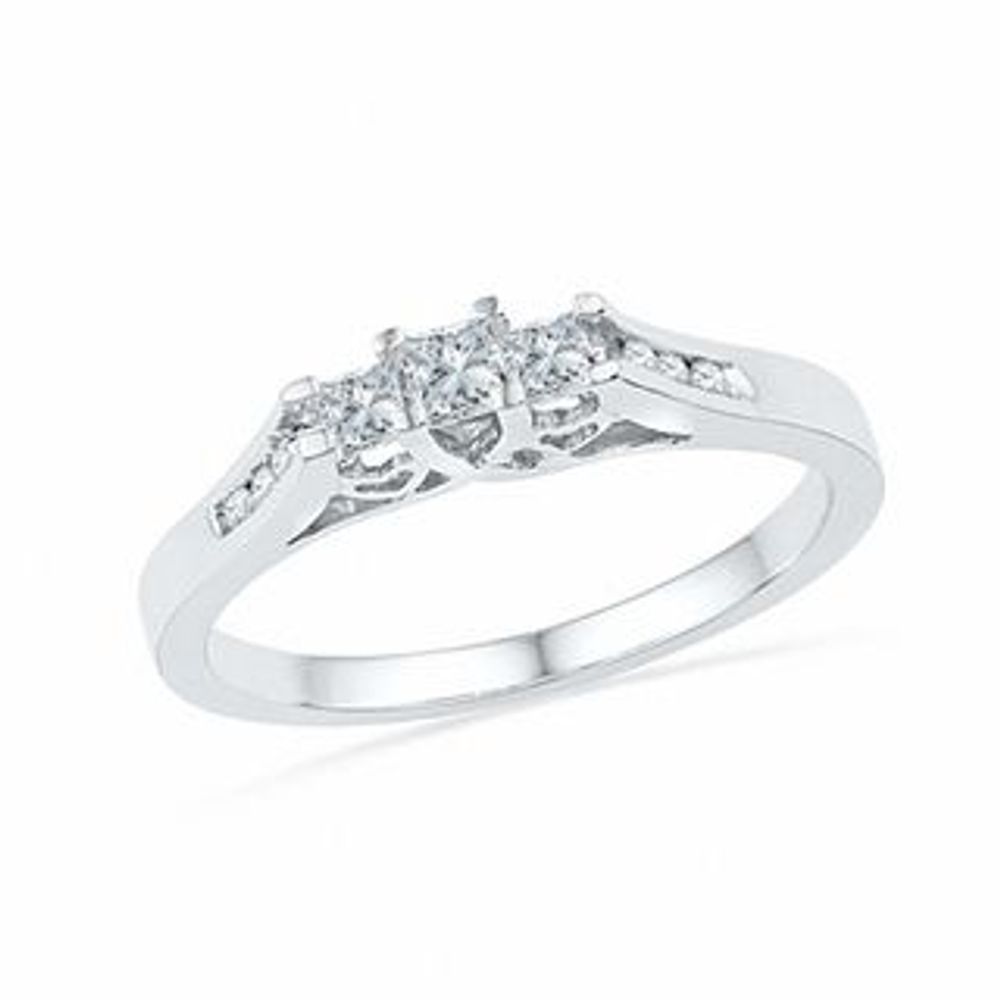 CT. T.W. Princess-Cut Diamond Three Stone Ring in 10K White Gold|Peoples Jewellers