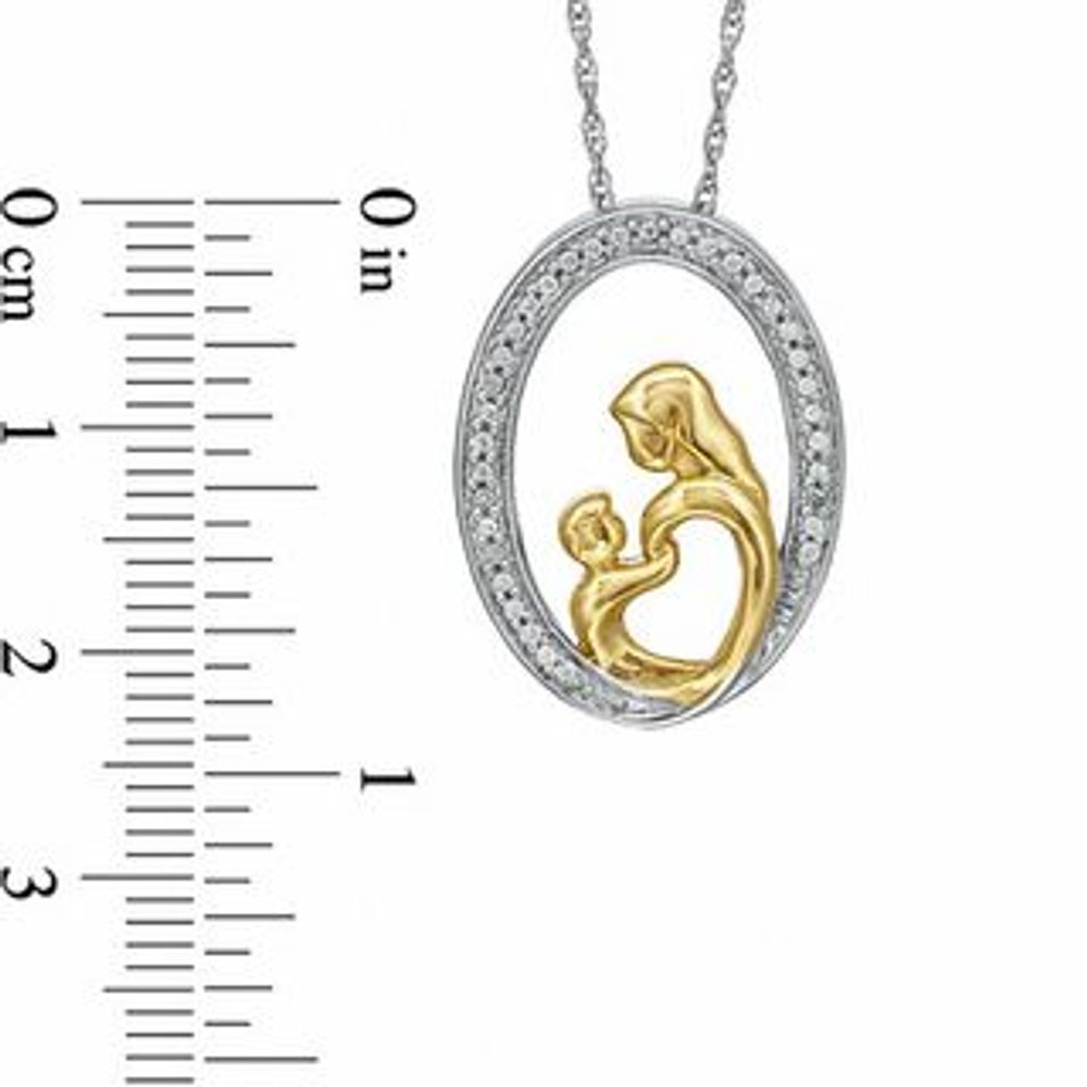 0.10 CT. T.W. Diamond Motherly Love Oval Pendant in Sterling Silver with 14K Gold Plate|Peoples Jewellers