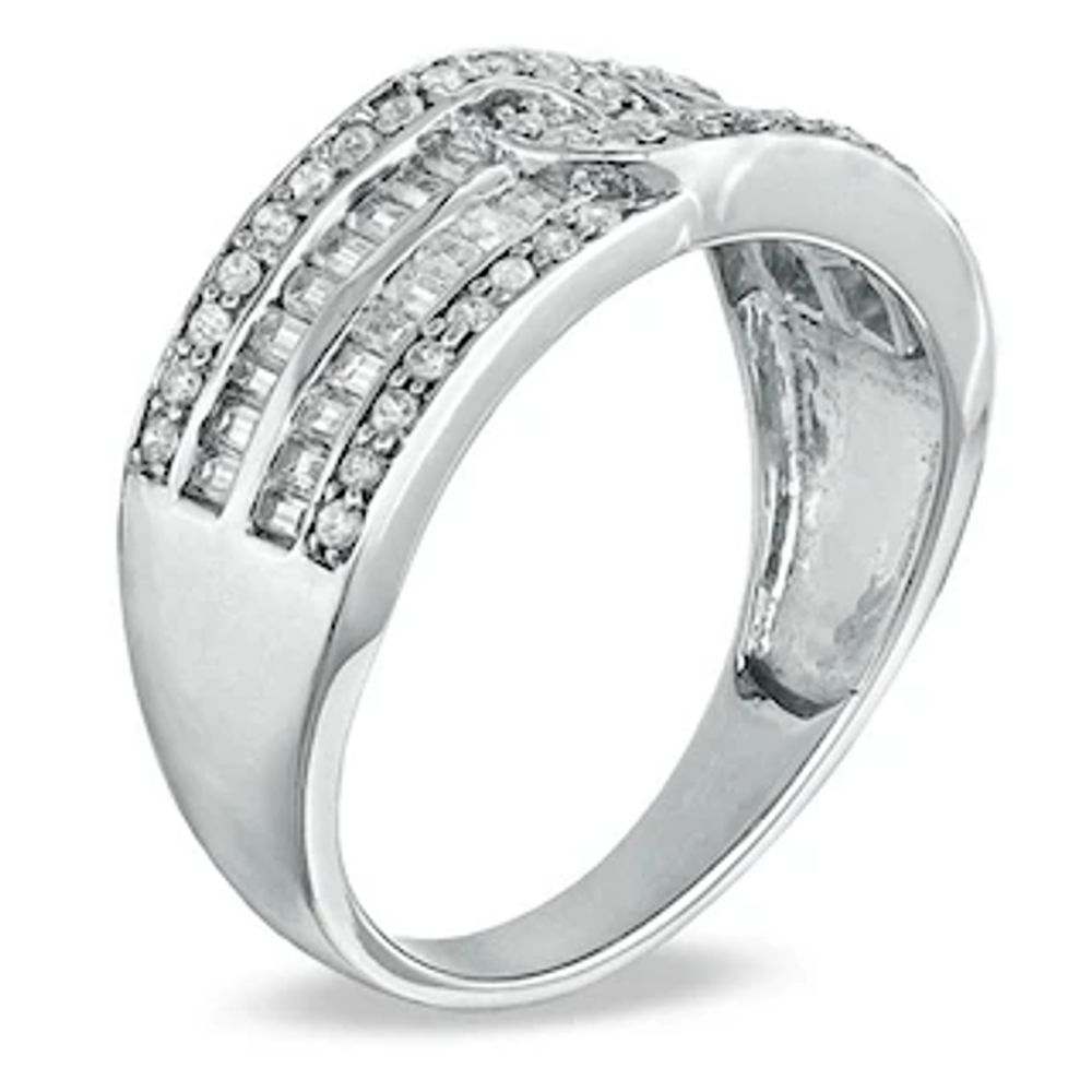 0.50 CT. T.W. Round and Baguette Diamond Band in Sterling Silver|Peoples Jewellers
