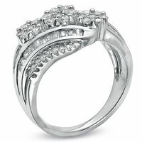 1.00 CT. T.W. Diamond Flower Cluster Swirl Band in 10K White Gold|Peoples Jewellers