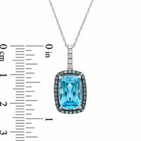 Cushion-Cut Swiss Blue Topaz and 0.19 CT. T.W. Enhanced Blue and White Diamond Pendant in 10K White Gold|Peoples Jewellers
