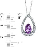 Pear-Shaped Amethyst and White Lab-Created Sapphire Pendant in Sterling Silver|Peoples Jewellers