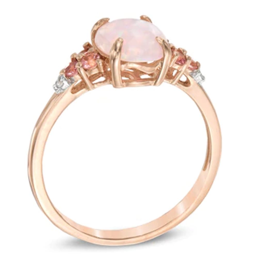 Lab-Created Opal, White Sapphire and Pink Tourmaline Ring in Sterling Silver with 14K Rose Gold Plate|Peoples Jewellers