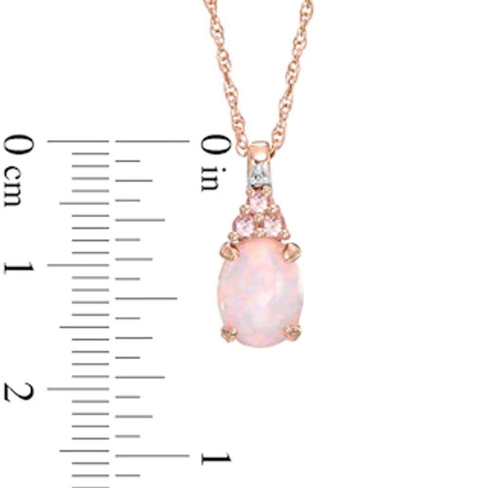 Oval Lab-Created Opal, White Sapphire and Pink Tourmaline Pendant in Sterling Silver with 14K Rose Gold Plate|Peoples Jewellers