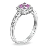 5.0mm Cushion-Cut Lab-Created Pink and White Sapphire Ring in 10K White Gold with Diamond Accents|Peoples Jewellers