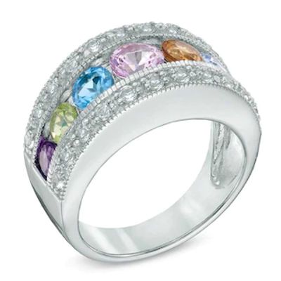 Multi-Gemstone and White Topaz Ring in Sterling Silver|Peoples Jewellers
