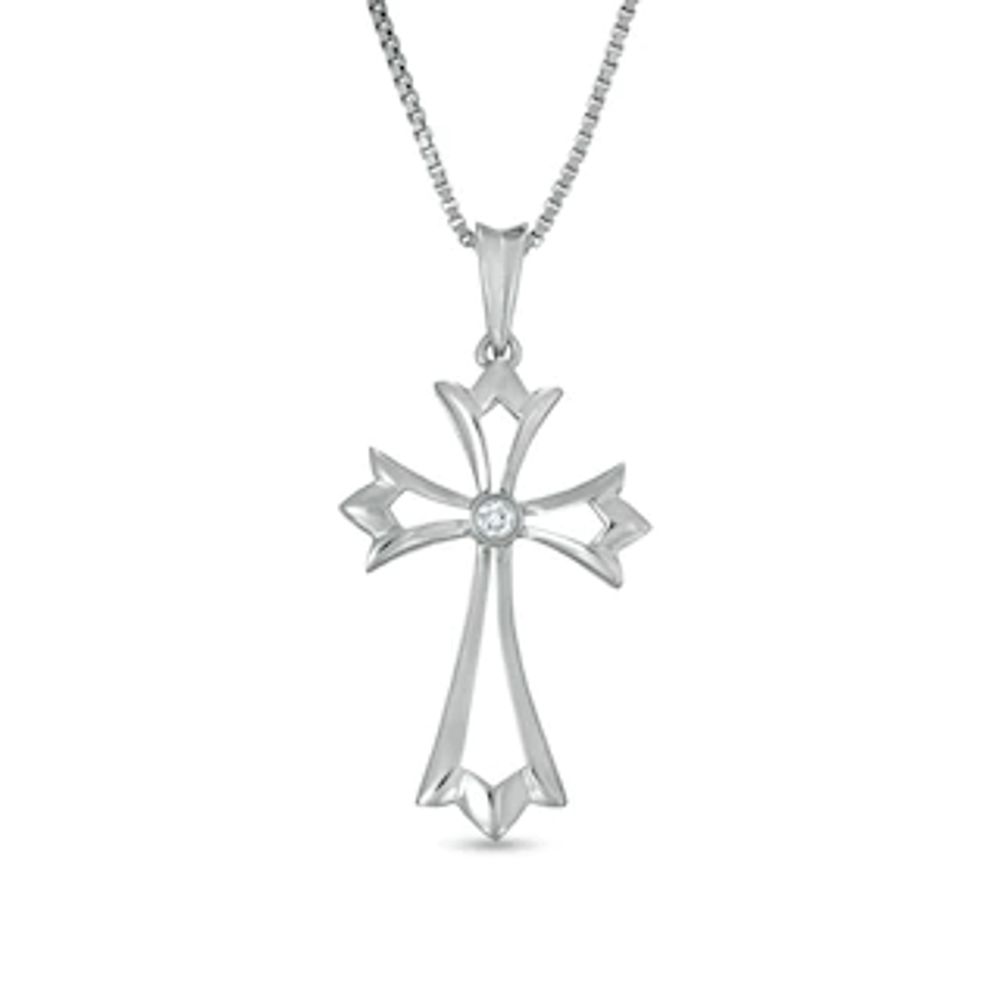 Diamond Accent Solitaire Gothic-Style Cross Pendant in Sterling Silver|Peoples Jewellers